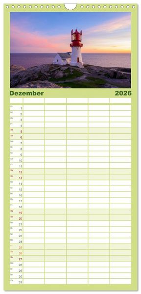 Produktbild: Familienplaner 2026 - Norwegens S&uuml;den mit 5 Spalten (Wandkalender, 21 x 45 cm) CALVENDO