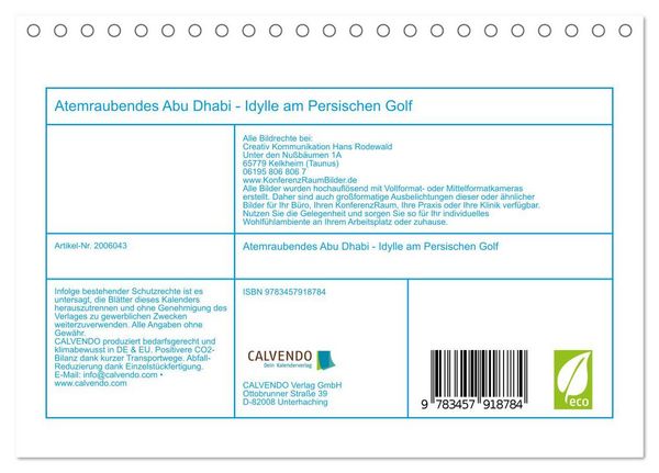 Produktbild: Atemraubendes Abu Dhabi - Idylle am Persischen Golf (Tischkalender 2026 DIN A5 quer), CALVENDO Monatskalender