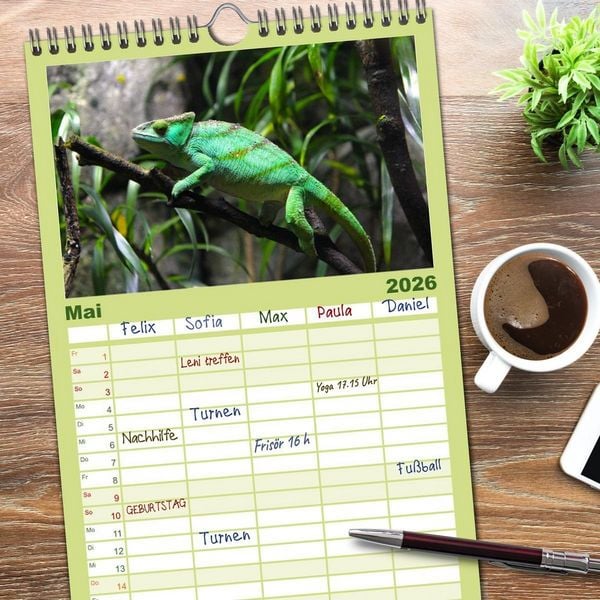 Produktbild: Familienplaner 2026 - Reptilien - Tierische Farbenpracht mit 5 Spalten (Wandkalender, 21 x 45 cm) CALVENDO