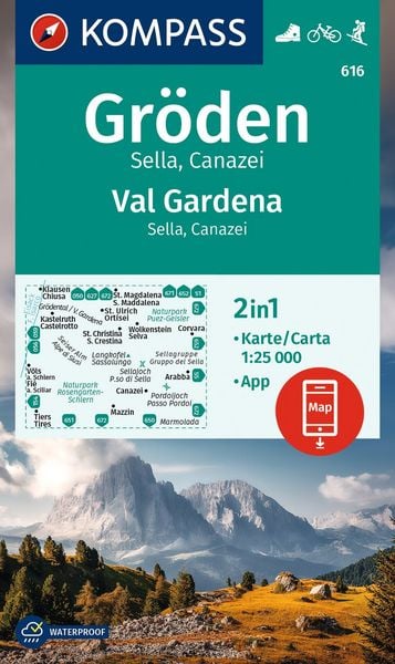 Produktbild: KOMPASS Wanderkarte 616 Gr&ouml;den / Val Gardena, Sella, Canazei 1:25.000