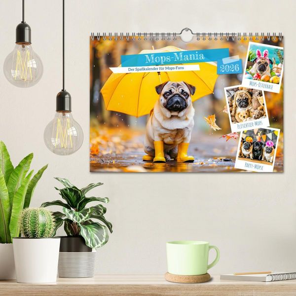 Produktbild: Mops-Mania - Der Spa&szlig;kalender f&uuml;r Mops-Fans (Wandkalender 2026 DIN A4 quer), CALVENDO Monatskalender