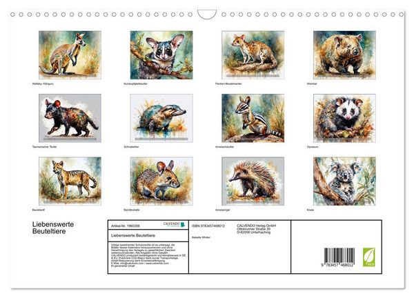 Produktbild: Liebenswerte Beuteltiere (Wandkalender 2026 DIN A3 quer), CALVENDO Monatskalender