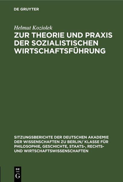 Produktbild: Zur Theorie und Praxis der sozialistischen Wirtschaftsf&uuml;hrung
