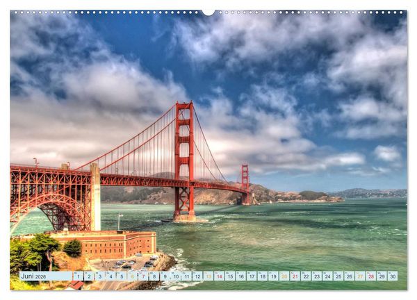 Produktbild: Golden Gate Bridge - Synonym f&uuml;r San Francisco (hochwertiger Premium Wandkalender 2026 DIN A2 quer), Kunstdruck in Hochglanz