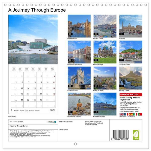 Produktbild: A Journey Through Europe (Wall Calendar 2026 12 &times; 12 Inch) CALVENDO 12 Month Wall Calendar