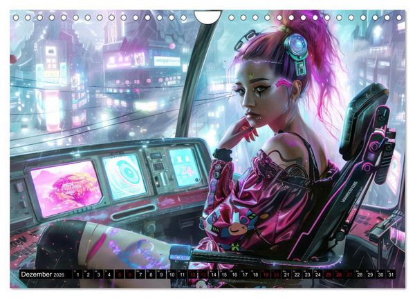 Produktbild: Cyberpunk - Hochtechnisierte Neonwelt (Wandkalender 2026 DIN A4 quer), CALVENDO Monatskalender