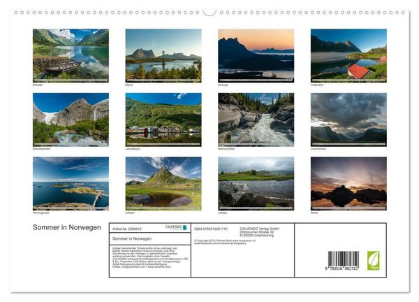 Produktbild: Sommer in Norwegen (hochwertiger Premium Wandkalender 2026 DIN A2 quer), Kunstdruck in Hochglanz