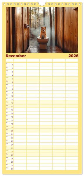 Produktbild: Familienplaner 2026 - Sitz, Platz, Sp&uuml;l - Hunde auf dem Thron mit 5 Spalten (Wandkalender, 21 x 45 cm) CALVENDO