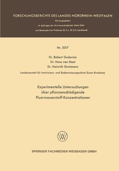 Produktbild: Experimentelle Untersuchungen &uuml;ber pflanzensch&auml;digende Fluorwasserstoff-Konzentrationen