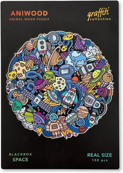 BestSaller J7406M - Aniwood Puzzle, Graffiti Collection, Space, Holz-Puzzle, 150 Teile, Weltraum Mandala