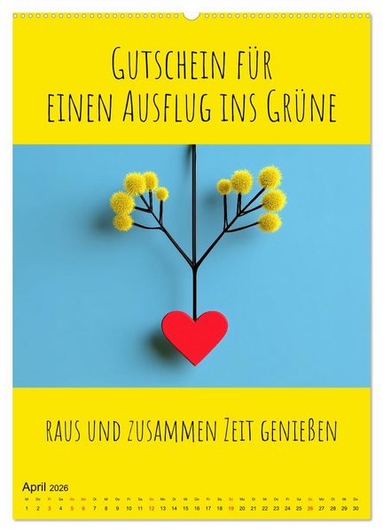 Produktbild: Gutscheinkalender - Gutschein Karten als Geschenk der Liebe (hochwertiger Premium Wandkalender 2026 DIN A2 hoch), Kunstdruck in Hochglanz