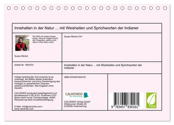 Produktbild: Innehalten in der Natur ... mit Weisheiten und Sprichworten der Indianer (Tischkalender 2026 DIN A5 quer), CALVENDO Monatskalender