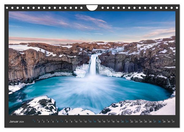 Island - Die schönsten Wasserfälle (Wandkalender 2024 DIN A4 quer), CALVENDO Monatskalender