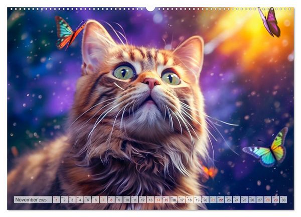 Produktbild: Die Katze und der Schmetterling (hochwertiger Premium Wandkalender 2026 DIN A2 quer), Kunstdruck in Hochglanz