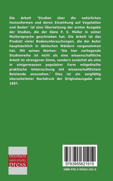 Produktbild: Studien &uuml;ber die nat&uuml;rlichen Humusformen und deren Einwirkung auf Vegetation und Boden