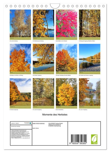 Produktbild: Momente des Herbstes (Wandkalender 2026 DIN A4 hoch), CALVENDO Monatskalender