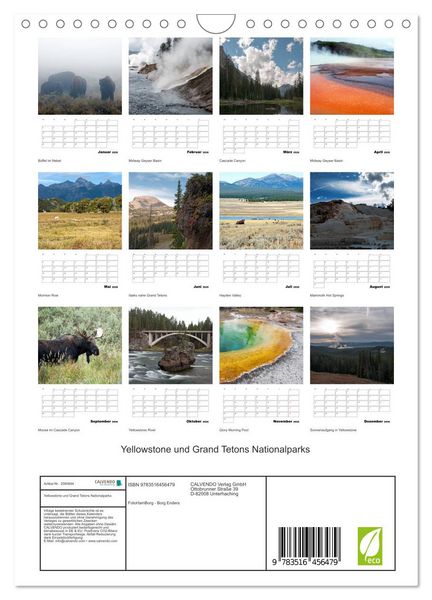 Produktbild: Yellowstone und Grand Tetons Nationalparks (Wandkalender 2026 DIN A4 hoch), CALVENDO Monatskalender