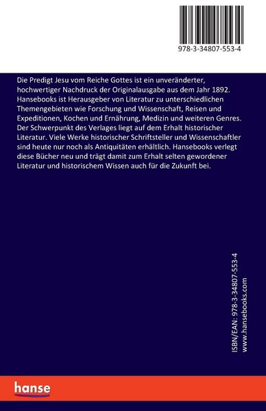 Produktbild: Die Predigt Jesu vom Reiche Gottes