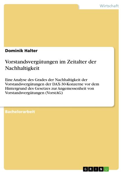 Produktbild: Vorstandsverg&uuml;tungen im Zeitalter der Nachhaltigkeit