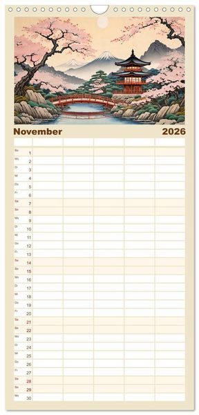 Produktbild: Familienplaner 2026 - Hanami in Japan mit 5 Spalten (Wandkalender, 21 x 45 cm) CALVENDO
