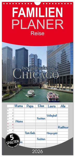 Produktbild: Familienplaner 2026 - beeindruckendes Chicago mit 5 Spalten (Wandkalender, 21 x 45 cm) CALVENDO