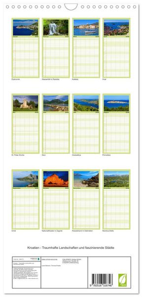 Produktbild: Familienplaner 2026 - Kroatien - Traumhafte Landschaften und faszinierende St&auml;dte mit 5 Spalten (Wandkalender, 21 x 45 cm) CALVENDO