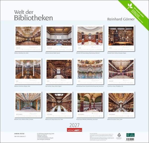 Produktbild: Welt der Bibliotheken Kalender 2027