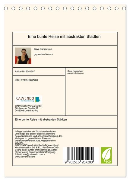 Produktbild: Eine bunte Reise mit abstrakten St&auml;dten (Tischkalender 2026 DIN A5 hoch), CALVENDO Monatskalender