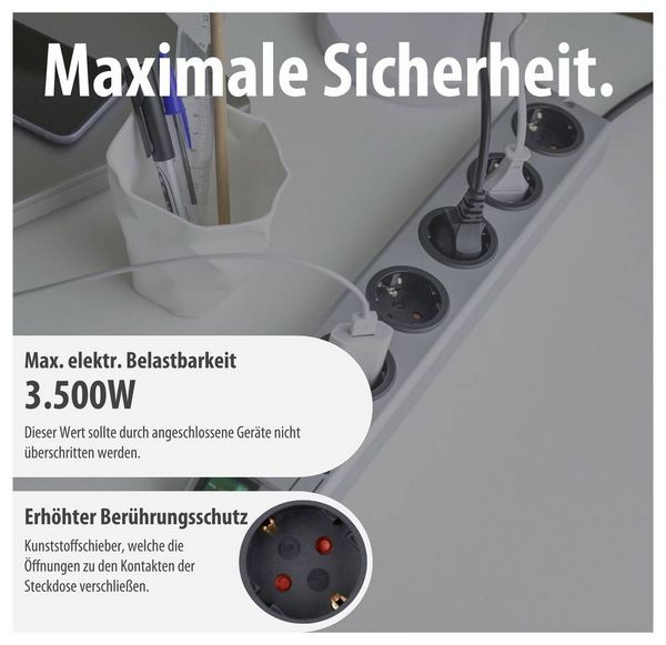 Produktbild: Brennenstuhl 1153340115 Steckdosenleiste mit Schalter 5fach Silber Schutzkontakt 1 St.