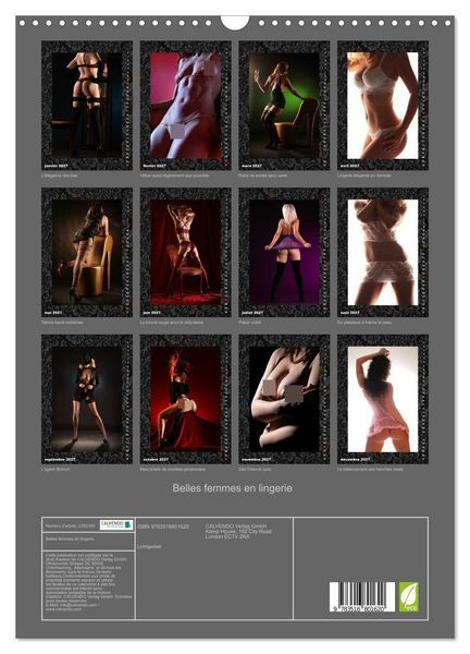 Produktbild: Belles femmes en lingerie (Calendrier mural 2027 DIN A3 horizontal), CALVENDO calendrier mensuel