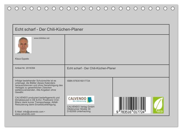 Produktbild: Echt scharf - Der Chili-K&uuml;chen-Planer (Tischkalender 2026 DIN A5 quer), CALVENDO Monatskalender