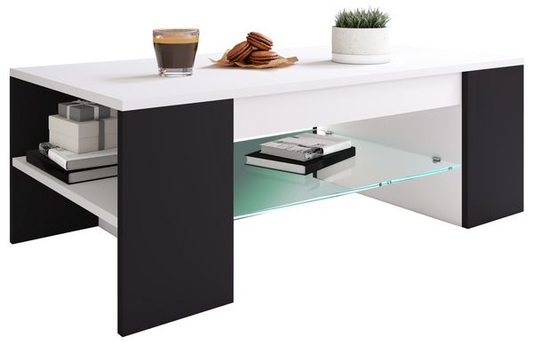 Produktbild: Holz Sofatisch Couchtisch Schublade Glas Tunas