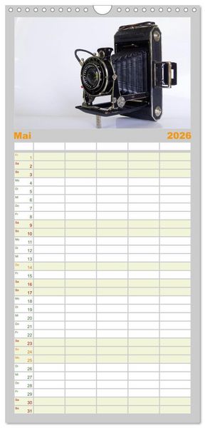 Produktbild: Familienplaner 2026 - Alte Fotoapparate - Kameras von Kodak der Jahre 1905 bis 1977 mit 5 Spalten (Wandkalender, 21 x 45 cm) CALVENDO