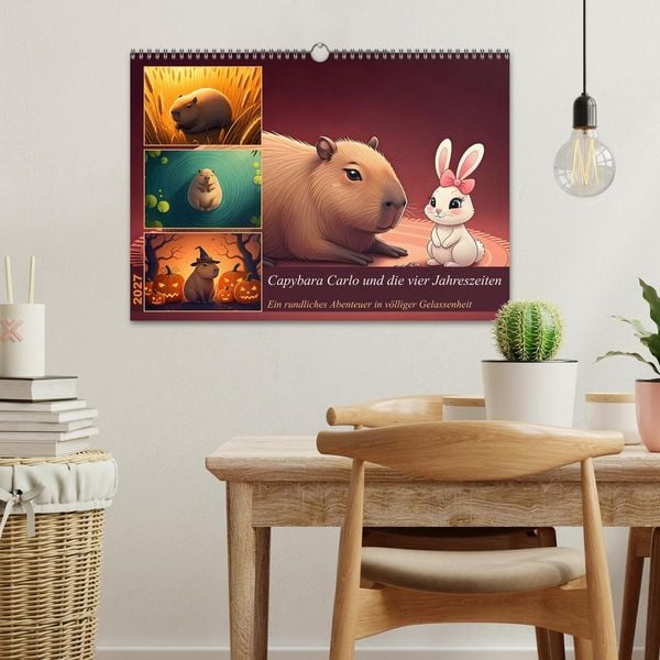 Produktbild: Capybara Carlo und die vier Jahreszeiten (Wandkalender 2027 DIN A3 quer), CALVENDO Monatskalender