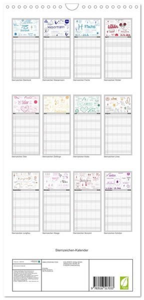 Produktbild: Familienplaner 2026 - Sternzeichen-Kalender mit 5 Spalten (Wandkalender, 21 x 45 cm) CALVENDO