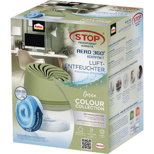 Pattex Luftentfeuchter, BAD 360° Kompaktgerät und 450 g Tab, grün, 9H BADG3