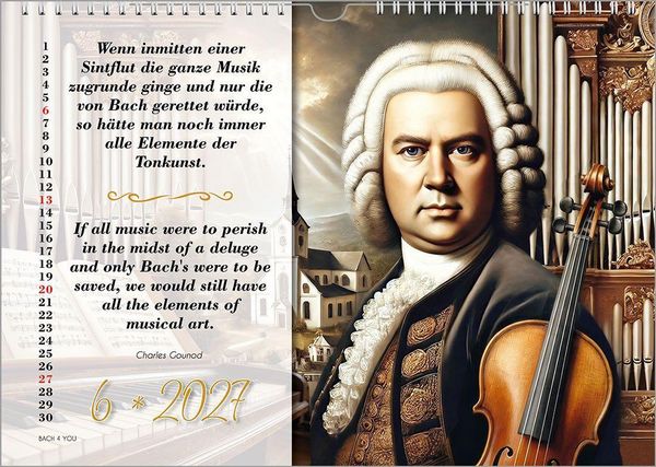 Produktbild: Johann-Sebastian-Bach-Zitate-Kalender, ein Musik-Kalender 2027, DIN A4
