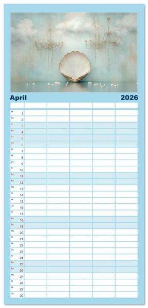 Produktbild: Familienplaner 2026 - Sandgefl&uuml;ster und Muschelzauber mit 5 Spalten (Wandkalender, 21 x 45 cm) CALVENDO