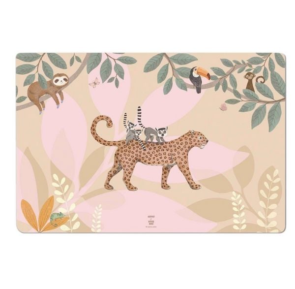 Produktbild: Scriptum Schreibtischunterlage f&uuml;r Kinder Jungle Tiere rosa - 60 x 40 cm - aus premium Vinyl