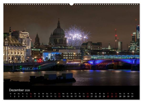 Produktbild: London - Nachts an der Themse (hochwertiger Premium Wandkalender 2026 DIN A2 quer), Kunstdruck in Hochglanz