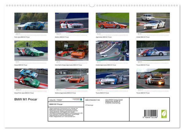 Produktbild: BMW M1 Procar (Wandkalender 2025 DIN A2 quer), CALVENDO Monatskalender