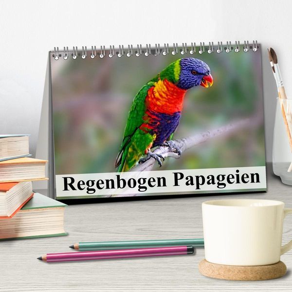 Produktbild: Regenbogen Papageien (Tischkalender 2026 DIN A5 quer), CALVENDO Monatskalender