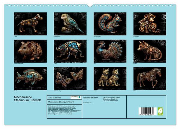 Produktbild: Mechanische Steampunk Tierwelt (hochwertiger Premium Wandkalender 2026 DIN A2 quer), Kunstdruck in Hochglanz