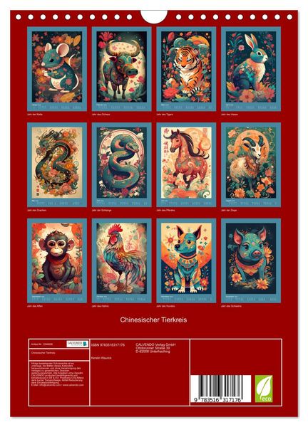 Produktbild: Chinesischer Tierkreis (Wandkalender 2026 DIN A4 hoch), CALVENDO Monatskalender