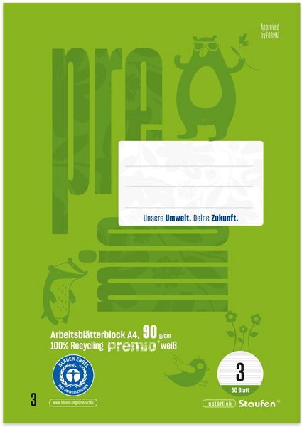 Staufen Arbeitsblätterblock premio Lineatur 3 liniert 50 Blatt 90g/m² DIN A4