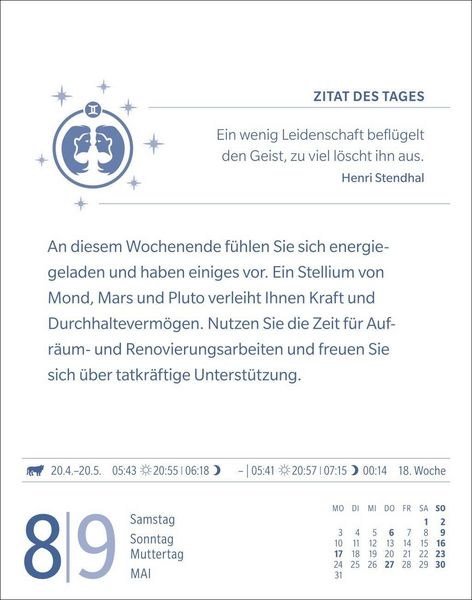 Produktbild: Zwillinge Sternzeichenkalender 2027 - Tagesabrei&szlig;kalender - Ihr Horoskop f&uuml;r jeden Tag