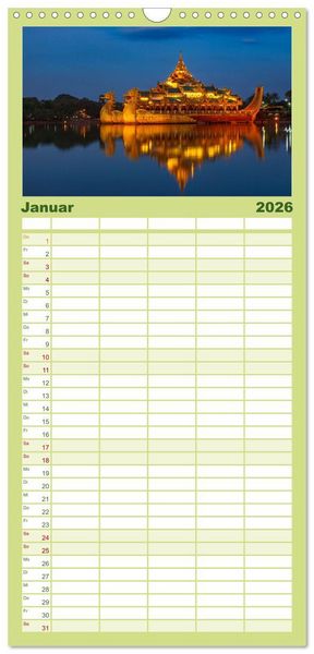 Produktbild: Familienplaner 2026 - Wunderbares Myanmar mit 5 Spalten (Wandkalender, 21 x 45 cm) CALVENDO