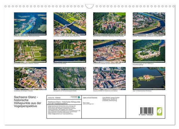 Produktbild: Sachsens Glanz - historische H&ouml;hepunkte aus der Vogelperspektive (Wandkalender 2026 DIN A3 quer), CALVENDO Monatskalender