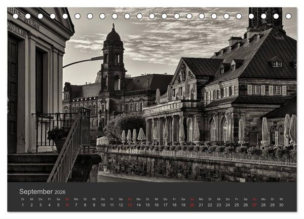 Produktbild: Dresden Schwarz Weiss 2026 (Tischkalender 2026 DIN A5 quer), CALVENDO Monatskalender