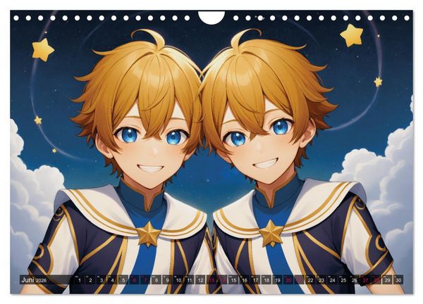 Produktbild: Manga Kalender Sternzeichen (Wandkalender 2026 DIN A4 quer), CALVENDO Monatskalender